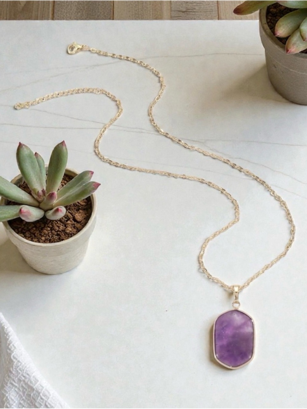 Gold Necklace with Amethyst Stone Pendant